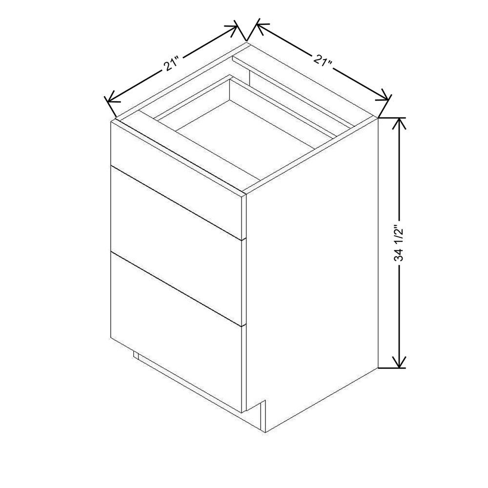 Modernform Cabinet Matte White 21" W X 34 1/2" H X 21" D Vanity Base with 3 Drawers